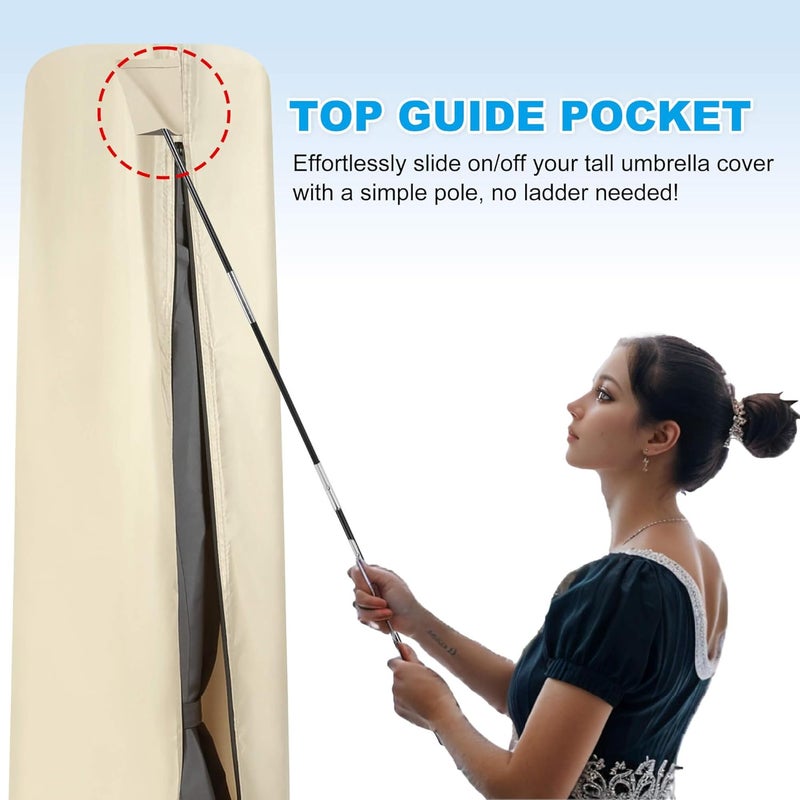 FLAME&SHADE Outdoor Umbrella Cover, Patio Umbrella Covers for Outdoor Umbrellas 9ft 10ft 11ft, Waterproof Oxford Fabric, Parasol Umbrella Protection, Beige - Image 4